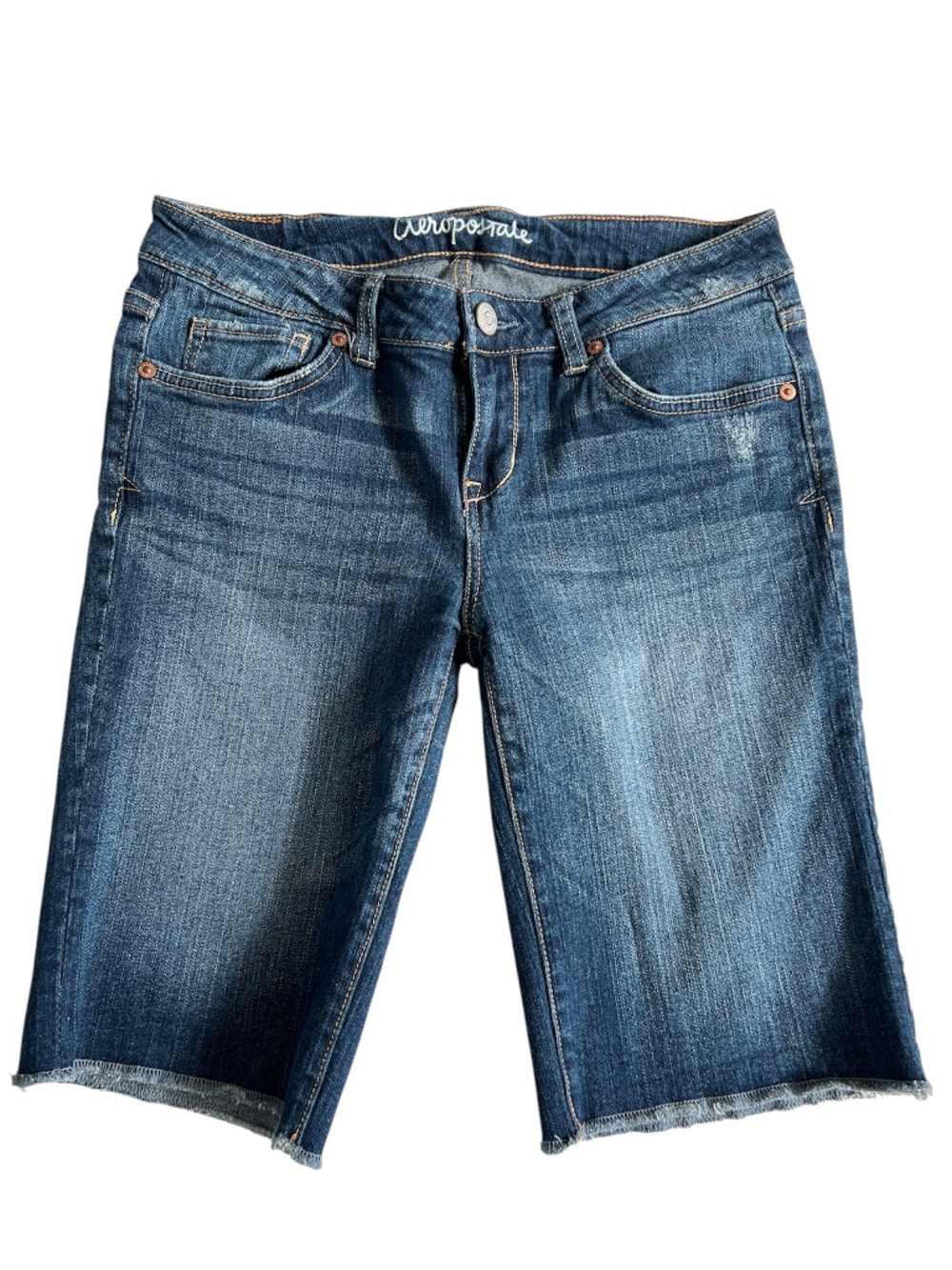 AEROPOSTALE Bermuda Shorts Denim Size 6 Stretch Flap Pockets Blue Jean Distress